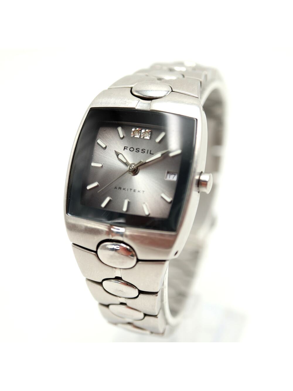 Fossil Arkitekt Silver Tone Square 26mm Womens Watch Steel FS2921 w New Battery